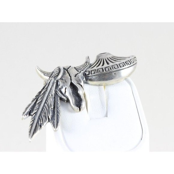 Vintage Sterling Silver Western Pin Brooch Steer Feather and Bowl - Picture 4 of 5